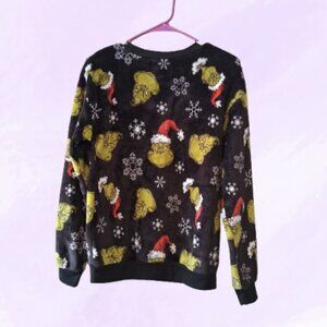 Dr. Seuss the grinch super soft snowflake ugly Christmas sweater in black, green